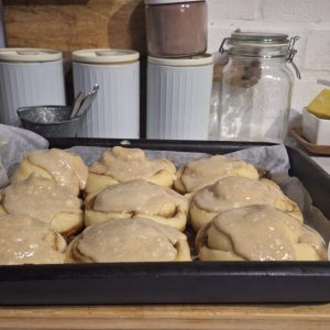 sourdough cinnamon buns with glaze