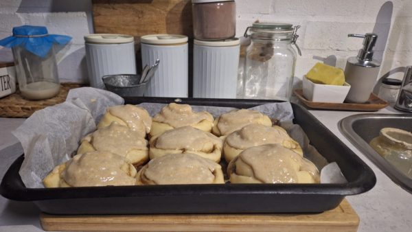 sourdough cinnamon buns with glaze